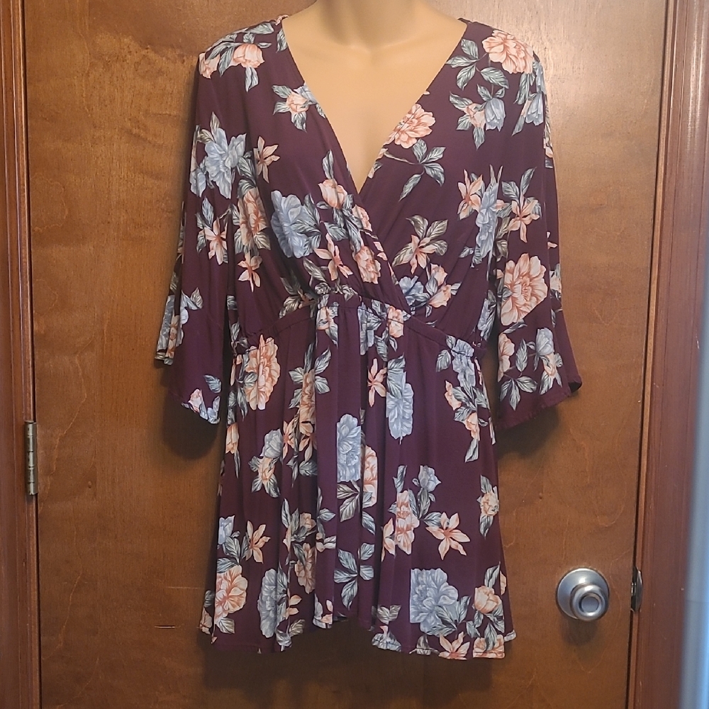 Torrid Maroon Floral Blouse